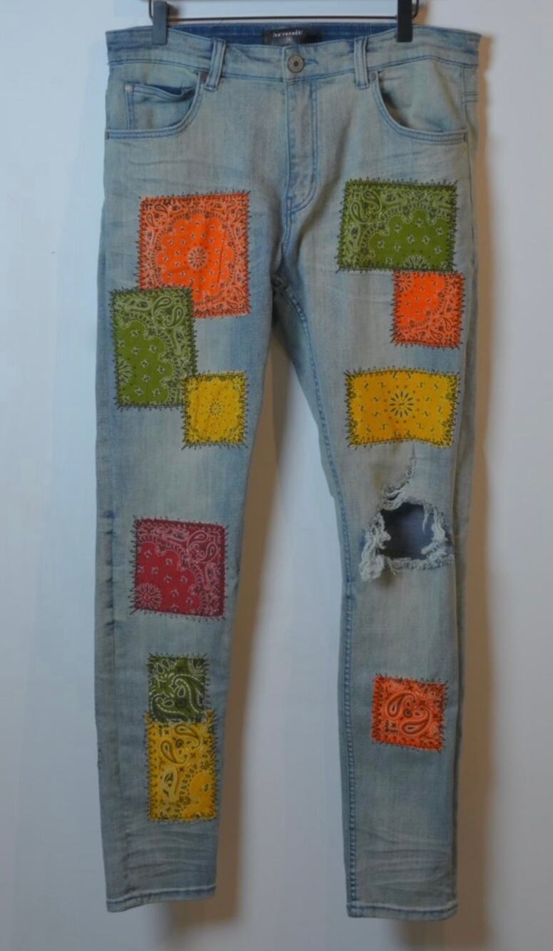 SERENEDE Bandana Patchwork Distressed Jeans 36 Y2K